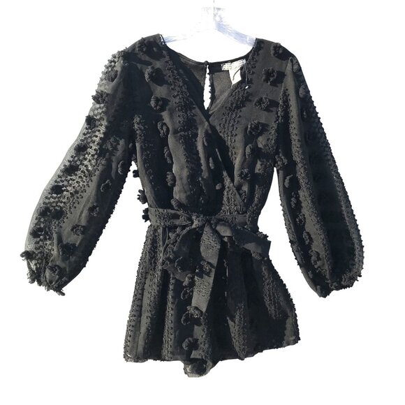 Black Sheer Lined Romper Womens M Whimsygoth Fairy Feminine Sexy Made England - Picture 1 of 11